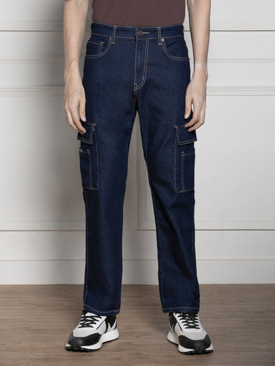 Men's Dark blue Relaxed Fit Light Fade Stretchable Jeans