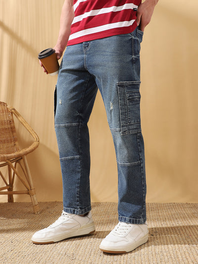 Men's Relaxed Fit Mid-Rise Stretchable Cargo Jeans