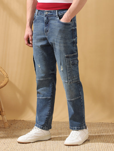 Men's Relaxed Fit Mid-Rise Stretchable Cargo Jeans