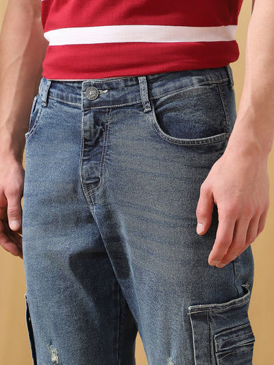 Men's Relaxed Fit Mid-Rise Stretchable Cargo Jeans