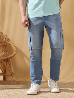 Men's Relaxed Fit Mid-Rise Stretchable Cargo Jeans