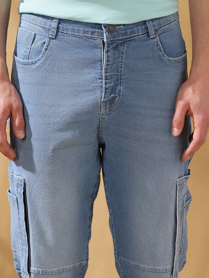 Men's Relaxed Fit Mid-Rise Stretchable Cargo Jeans