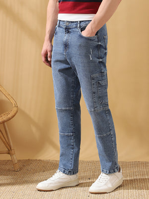 Men's Relaxed Fit Mid-Rise Stretchable Cargo Jeans
