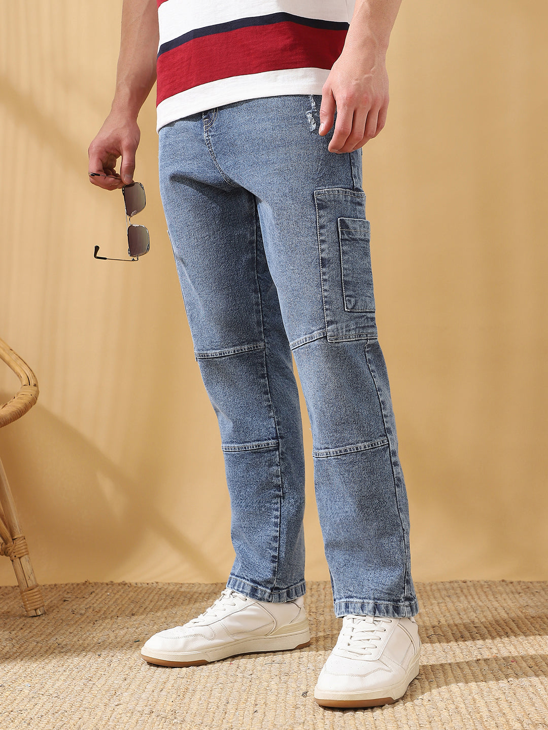 Men's Relaxed Fit Mid-Rise Stretchable Cargo Jeans
