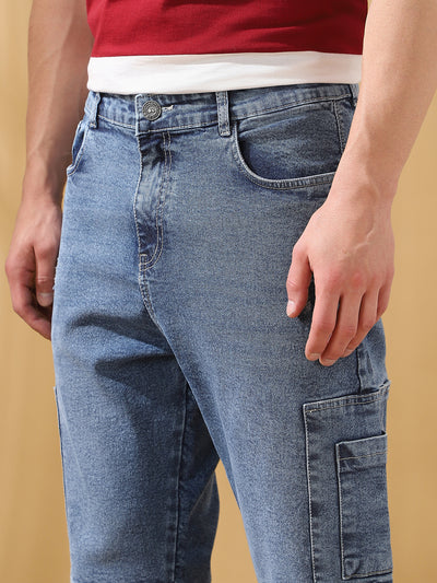 Men's Relaxed Fit Mid-Rise Stretchable Cargo Jeans