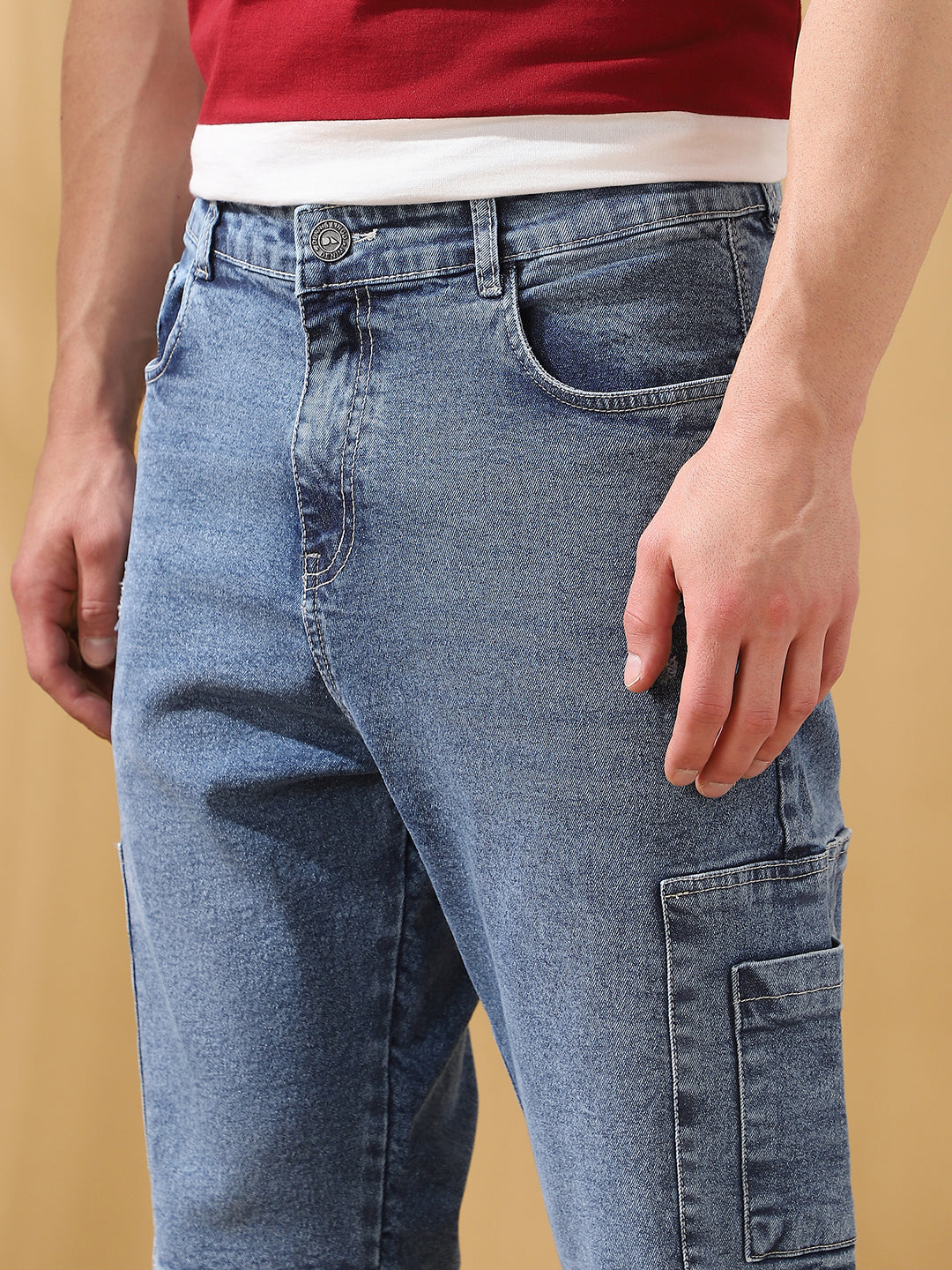 Men's Relaxed Fit Mid-Rise Stretchable Cargo Jeans