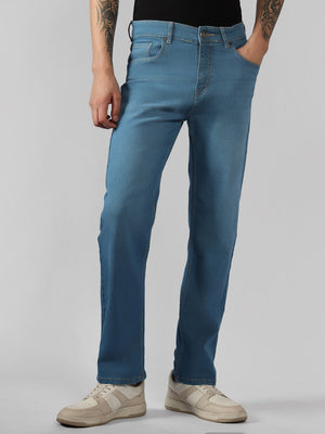 Men's Indigo Solid Relaxed Fit Stretchable Jeans