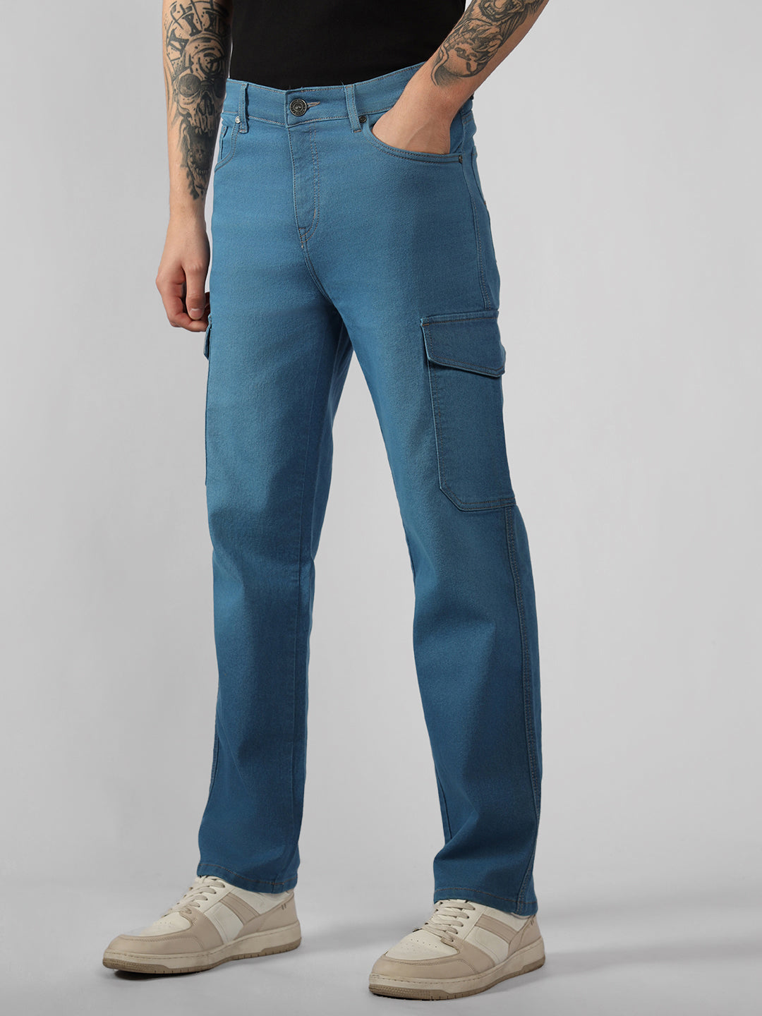 Men's Brown Solid Relaxed Fit Stretchable Jeans