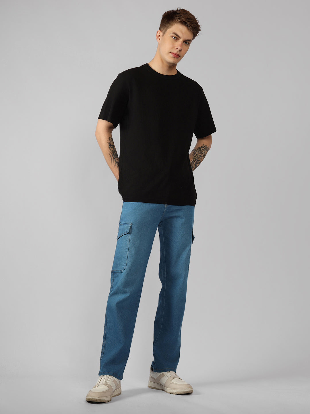 Men's Brown Solid Relaxed Fit Stretchable Jeans