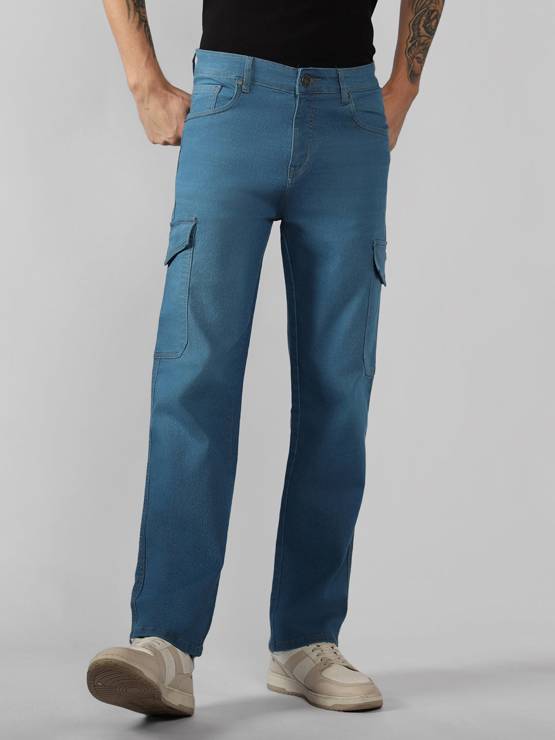 Men's Brown Solid Relaxed Fit Stretchable Jeans