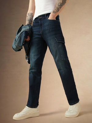 Men's Blue Cotton Relaxed Fit Mid-Rise Stretchable Casual Jeans