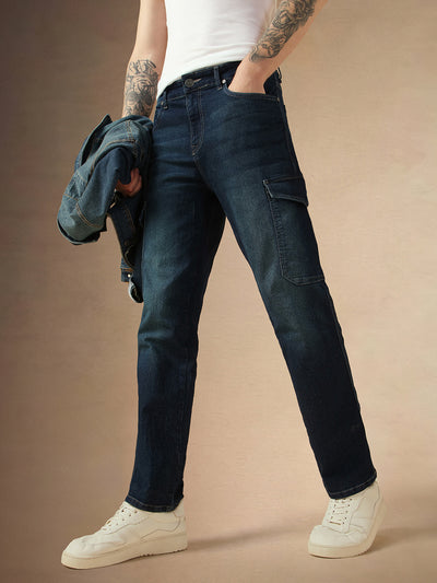 Men's Blue Cotton Relaxed Fit Mid-Rise Stretchable Casual Jeans