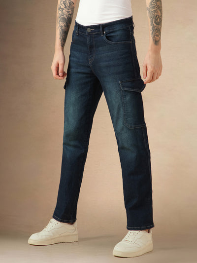 Men's Blue Cotton Relaxed Fit Mid-Rise Stretchable Casual Jeans