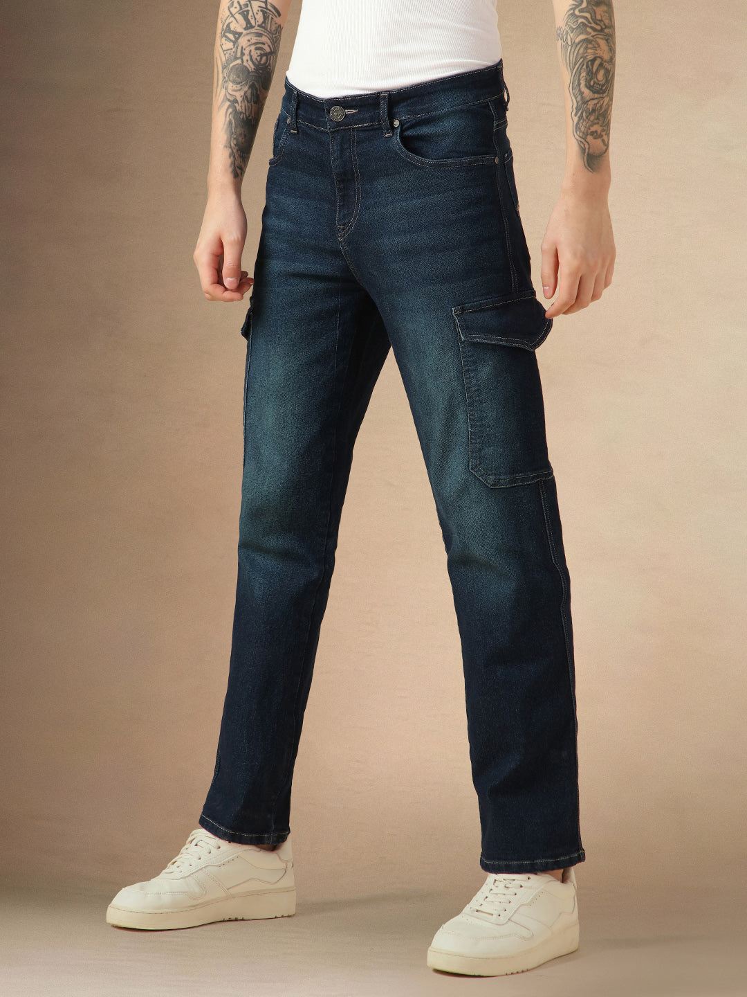 Men's Blue Cotton Relaxed Fit Mid-Rise Stretchable Casual Jeans