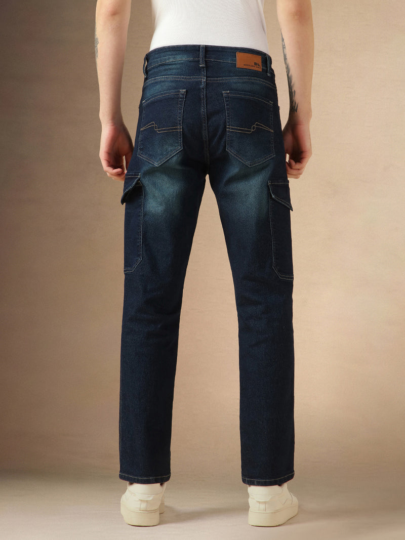 Men's Blue Cotton Relaxed Fit Mid-Rise Stretchable Casual Jeans