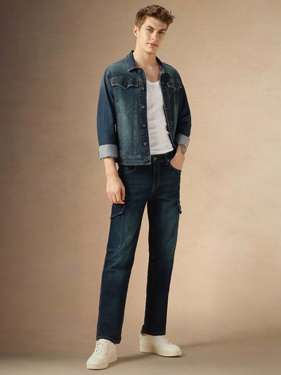 Men's Blue Cotton Relaxed Fit Mid-Rise Stretchable Casual Jeans