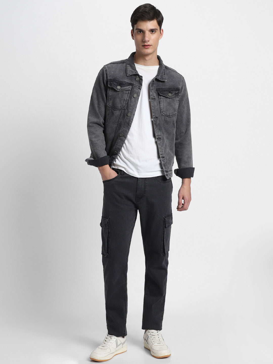 Men's Cargo Straight Rinse Black Stretchable Jeans