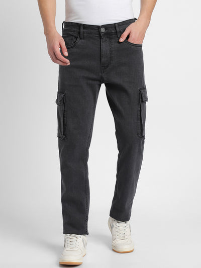 Men's Cargo Straight Rinse Black Stretchable Jeans
