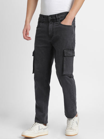 Men's Cargo Straight Rinse Black Stretchable Jeans