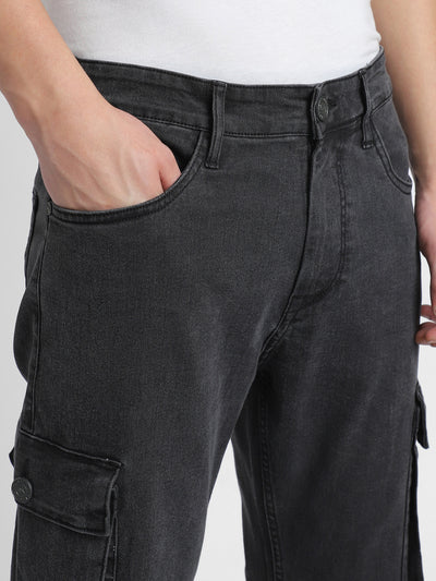 Men's Cargo Straight Rinse Black Stretchable Jeans