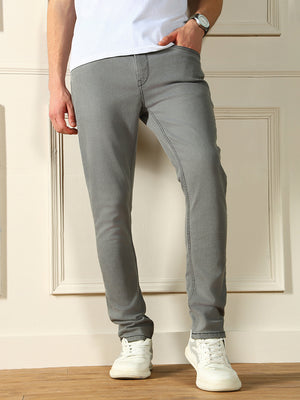 Men's Slim Washed Light Grey Stretchable Jeans