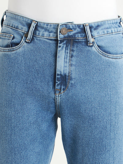 Men's Straight Washed MID BLUE Jeans