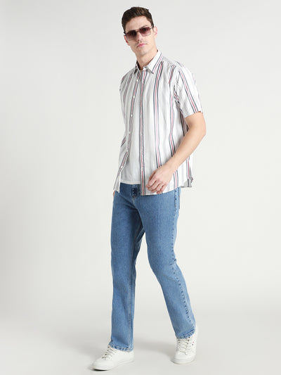 Men's Straight Washed MID BLUE Jeans