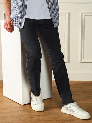 Men's Straight Washed Light Grey Stretchable Jeans