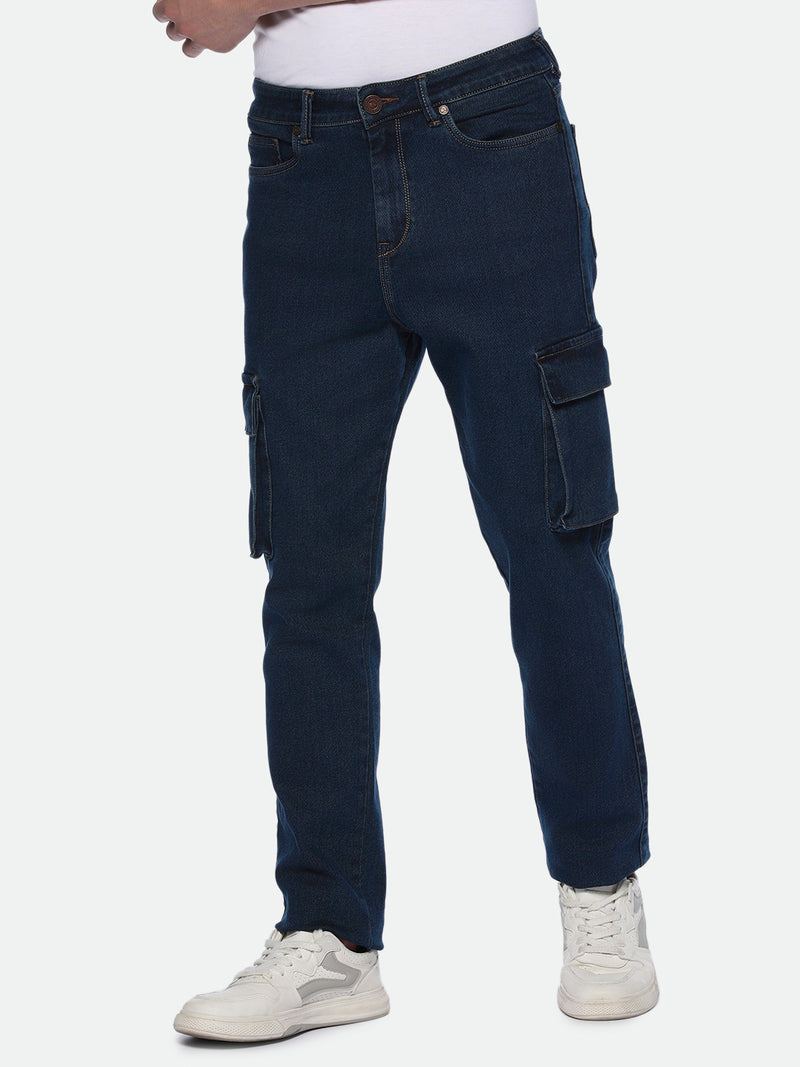 Dennis Lingo Men's Straight Cargo Washed MID BLUE Jeans