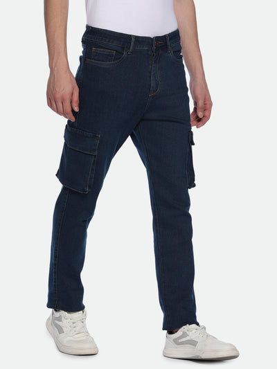 Men's Straight Cargo Washed MID BLUE Jeans