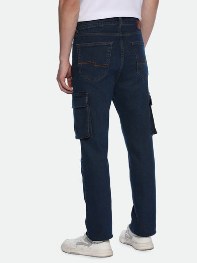 Men's Straight Cargo Washed MID BLUE Jeans