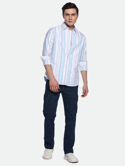 Men's Straight Cargo Washed MID BLUE Jeans