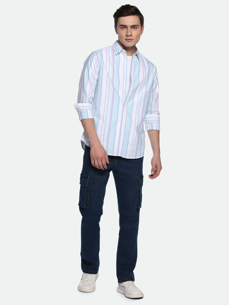 Men's Straight Cargo Washed MID BLUE Jeans