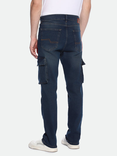 Men's Straight Cargo Washed MID BLUE Jeans