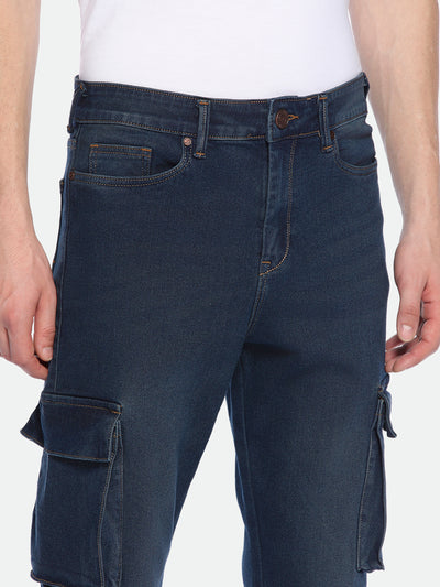 Men's Straight Cargo Washed MID BLUE Jeans