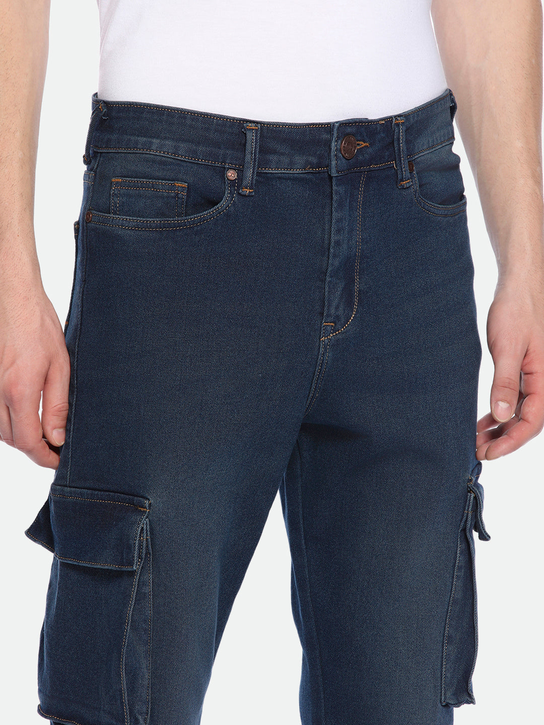 Men's Straight Cargo Washed MID BLUE Jeans