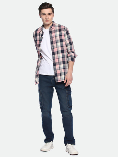 Men's Straight Cargo Washed MID BLUE Jeans