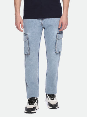 Men's Straight Cargo Washed MID BLUE Jeans