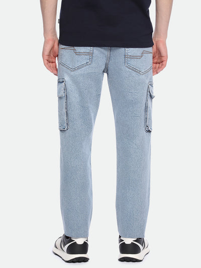 Men's Straight Cargo Washed MID BLUE Jeans