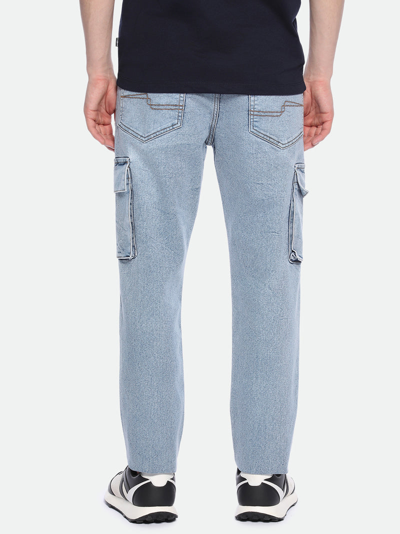Men's Straight Cargo Washed MID BLUE Jeans