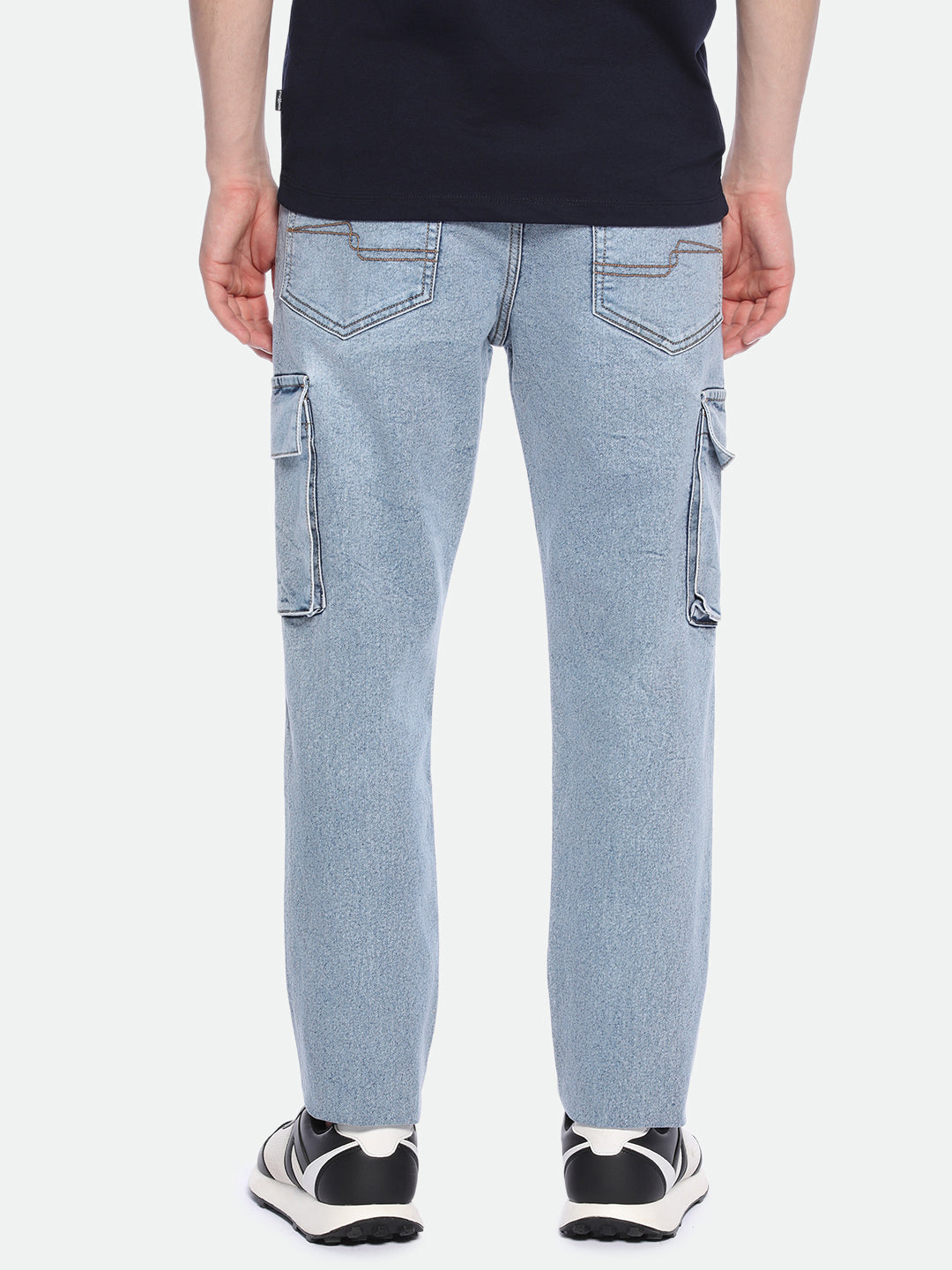 Men's Straight Cargo Washed MID BLUE Jeans
