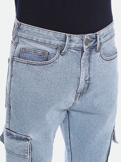 Men's Straight Cargo Washed MID BLUE Jeans