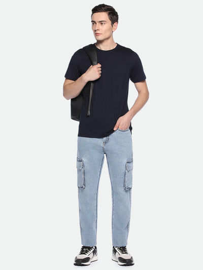 Men's Straight Cargo Washed MID BLUE Jeans