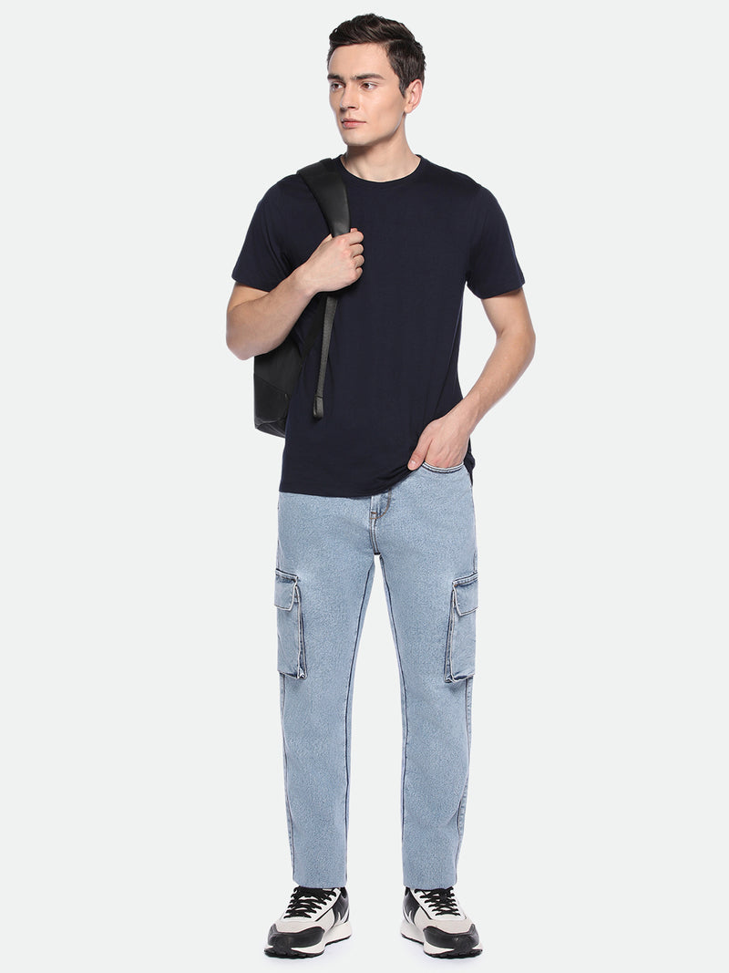 Men's Straight Cargo Washed MID BLUE Jeans