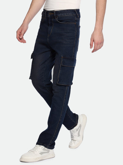 Men's Straight Cargo Washed MID BLUE Jeans