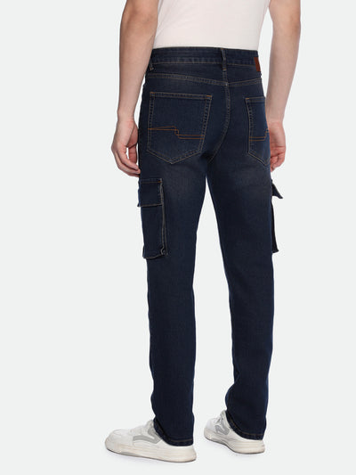 Men's Straight Cargo Washed MID BLUE Jeans