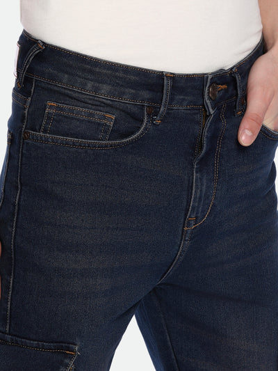 Men's Straight Cargo Washed MID BLUE Jeans