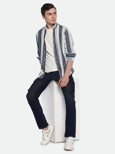 Men's Straight Cargo Washed MID BLUE Jeans