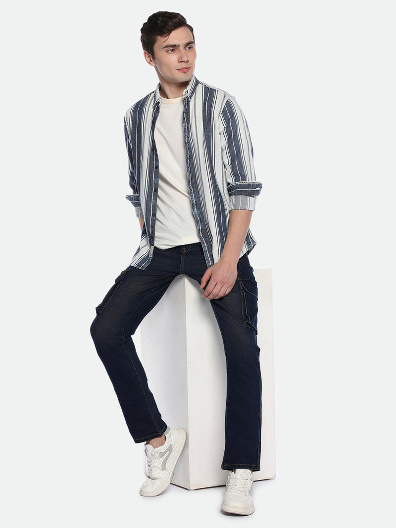 Men's Straight Cargo Washed MID BLUE Jeans