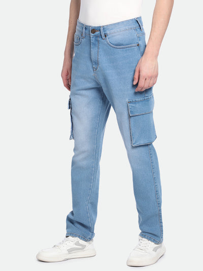 Men's Straight Cargo Washed LIGHT BLUE Stretchable Jeans